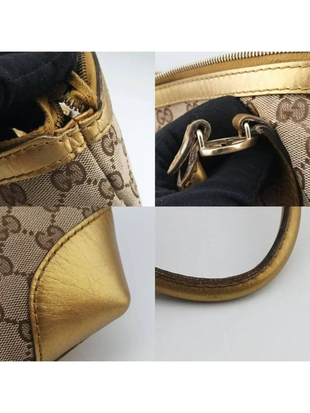 Gucci Lovely Gold Beige Brown GG Canvas Leather Handbag